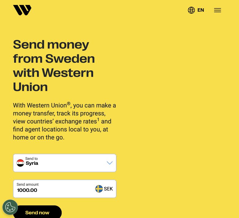 Western Union website · Syria selected